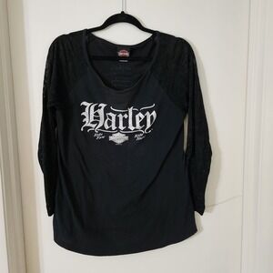 Official Harley Davidson Ride Fast Ride Hard 2012 Black Long Sleeve‎ Ladies Tee